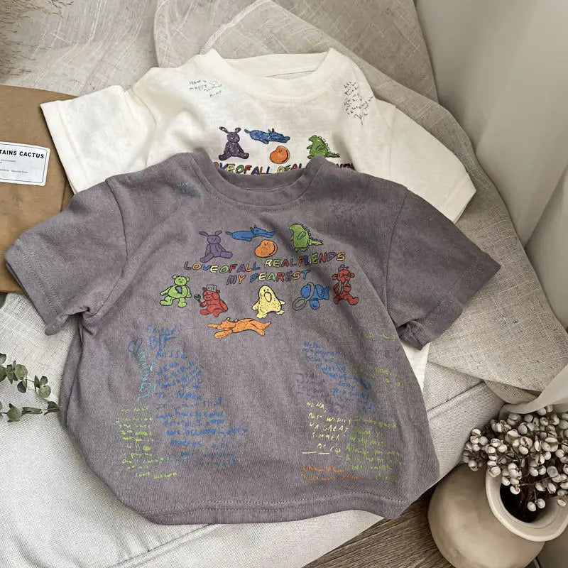 Cotton Animal Letter T-shirt