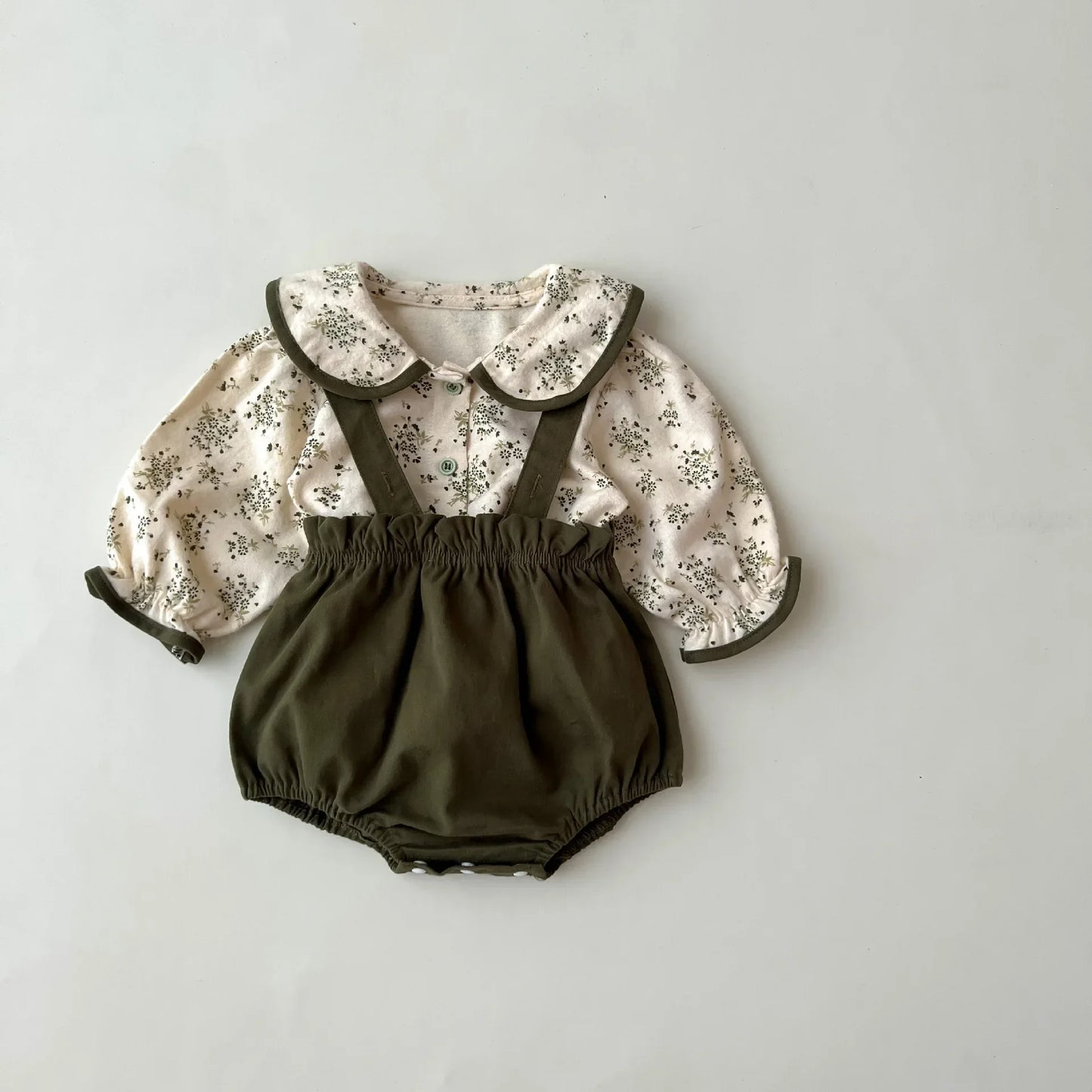 Forest Green Floral Blouse and Strap Bloomer Set