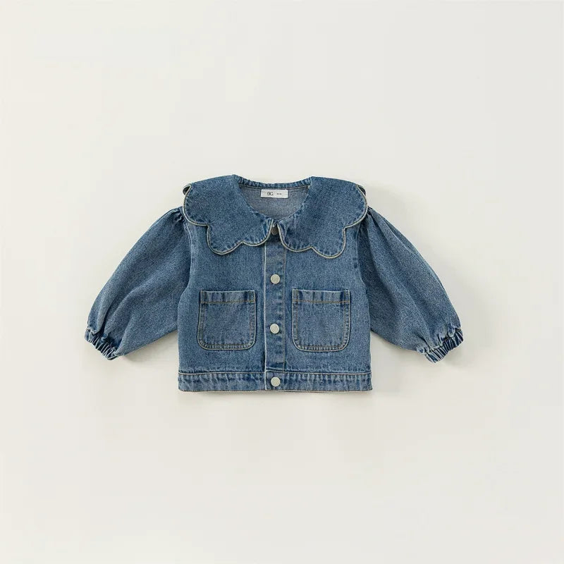 Girls Denim Ruffle Collar Blouse