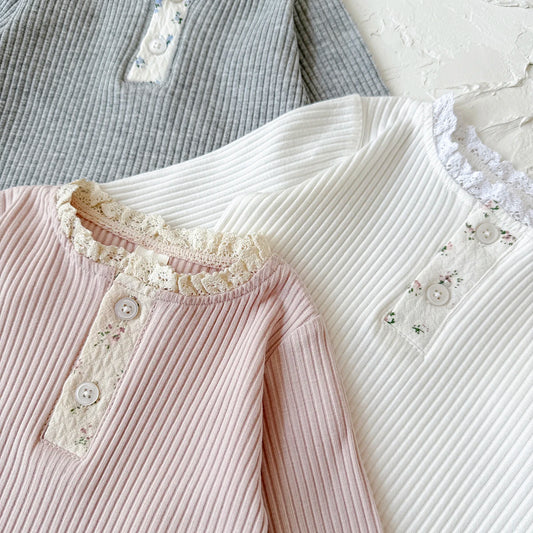 Floral Laced Ribbed Knit Shirt