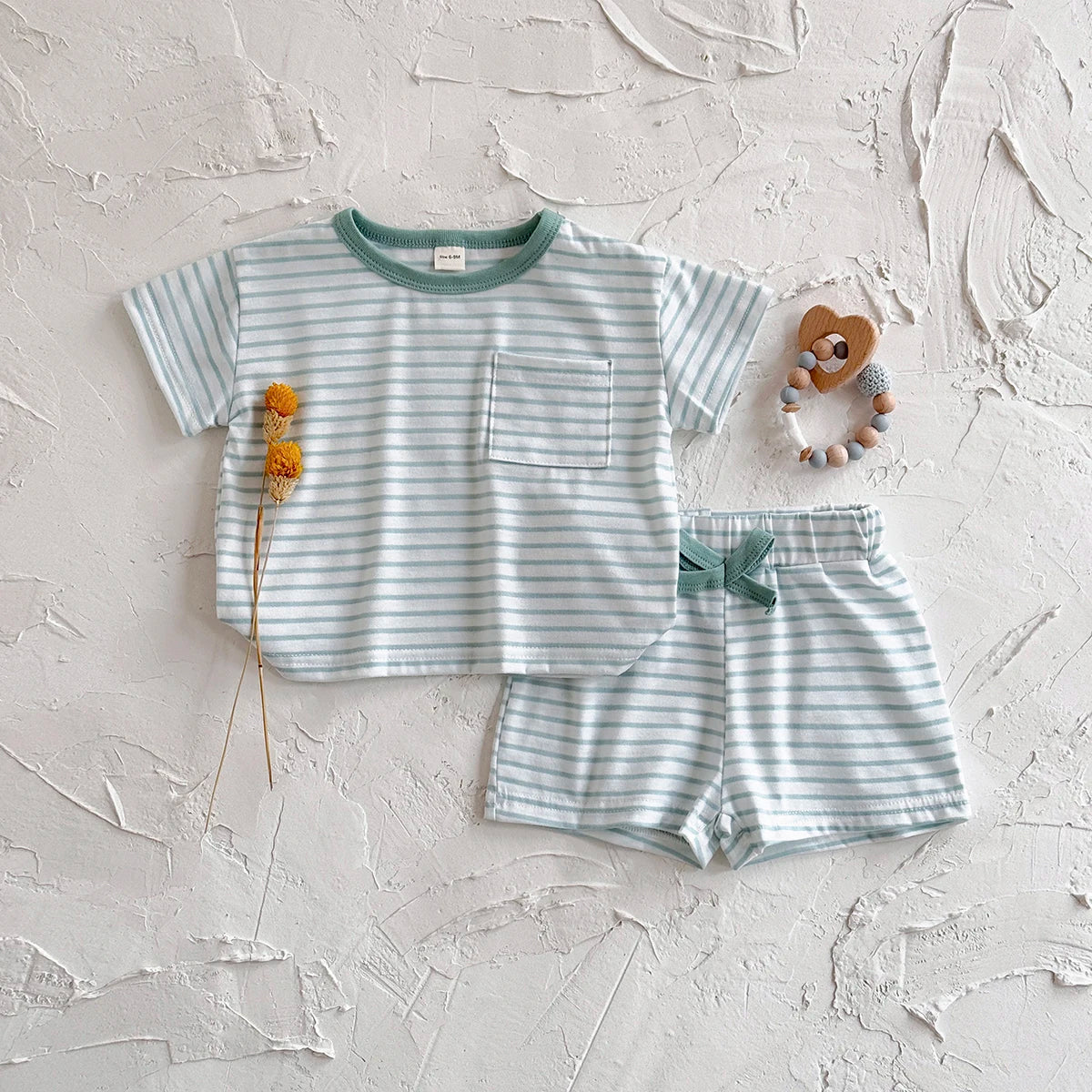Light Green Striped Pocket Set
