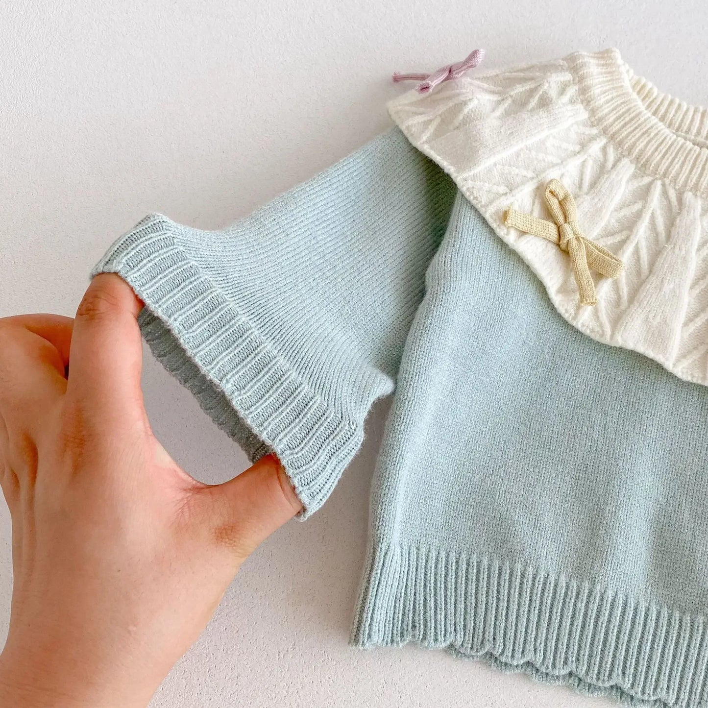 Knit Bow Detail Ribbed Collar Set