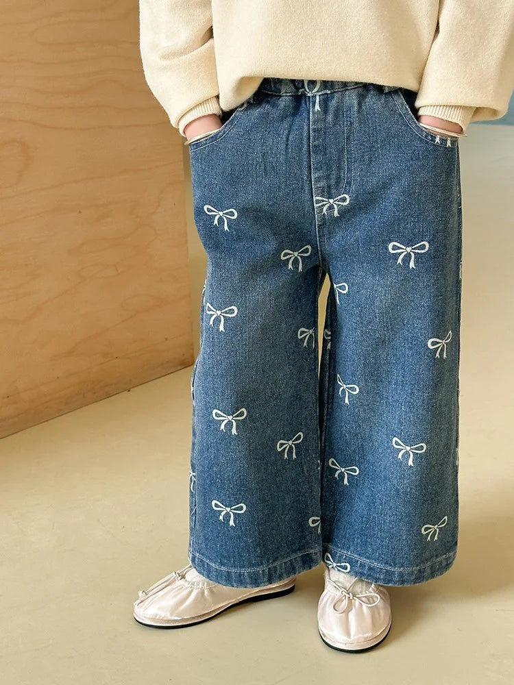 Girls Bow Print Jeans