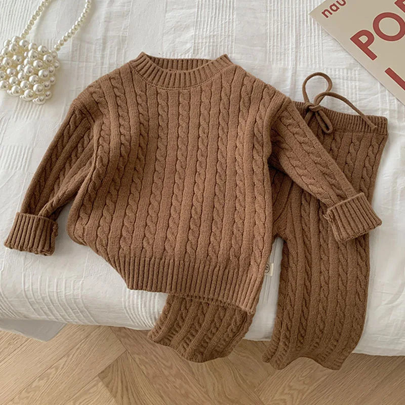 Unisex Knitted Solid Color Sweater and Pants