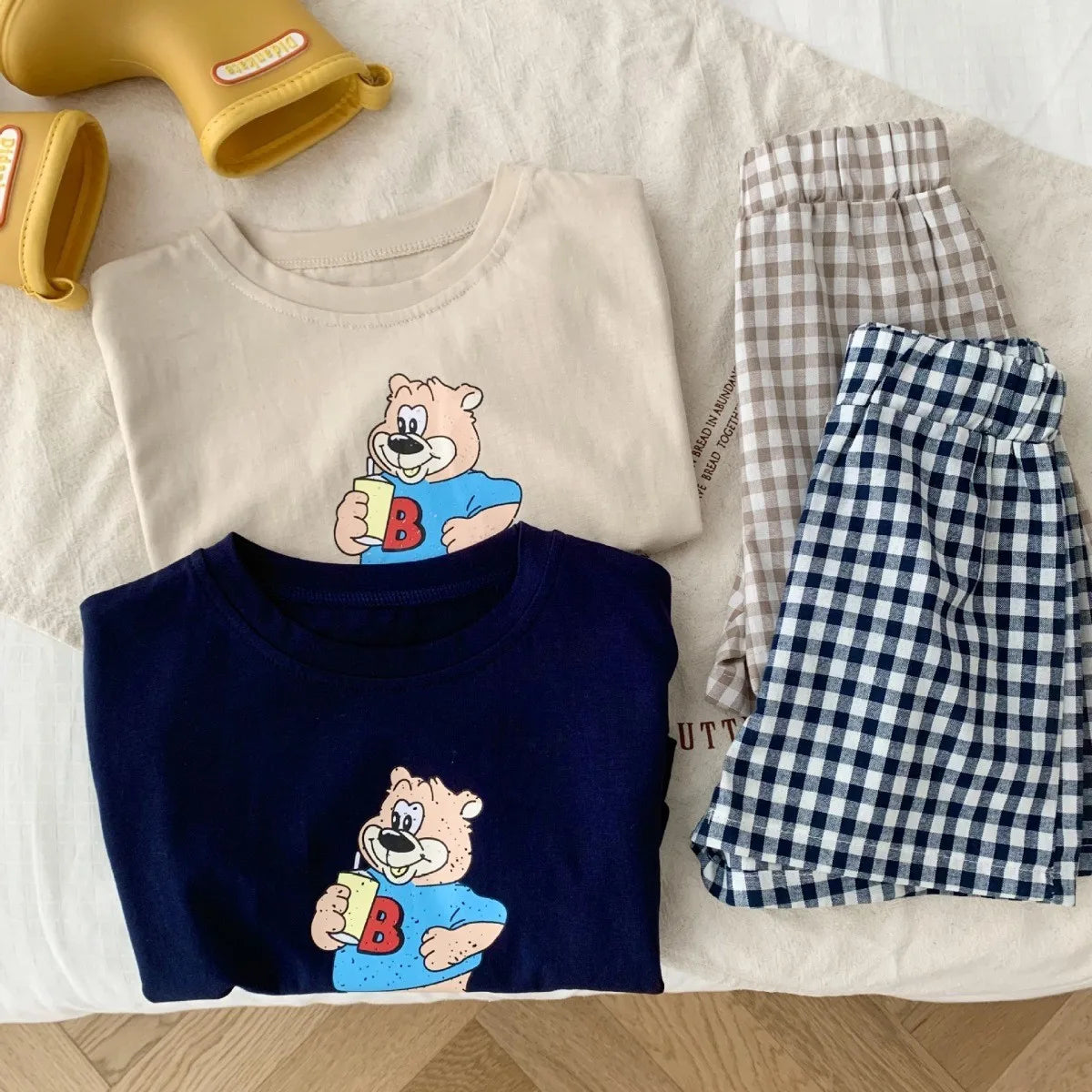 Cartoon Bear Plaid Set