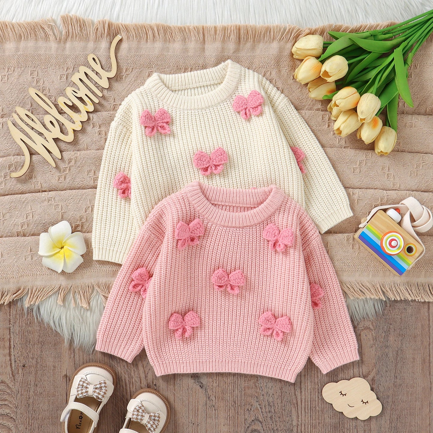 Pink Knit Bowknot Sweater