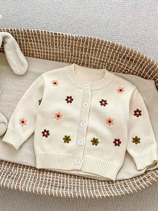 Fall Floral Embroidery Knit Cardigan
