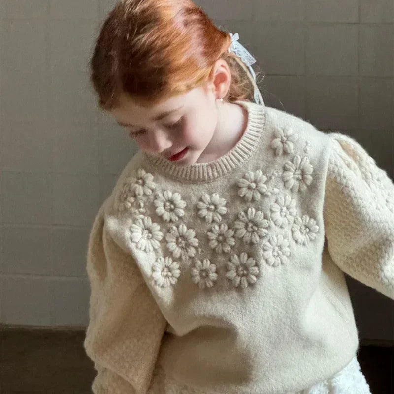 Girls Flowered Sweater