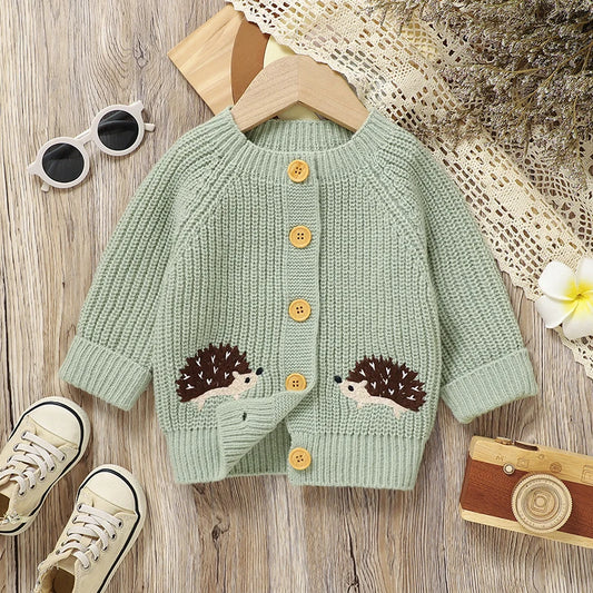 Hedgehog Embroidery Knit Cardigan