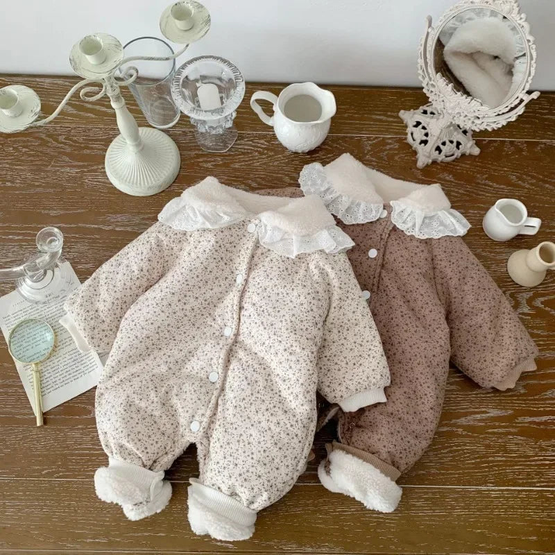 Thick Plush Warm Floral Jumpsuit