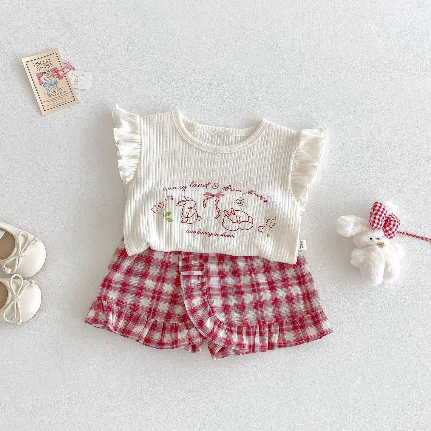 Bunny Plaid Lace T-shirt and Shorts