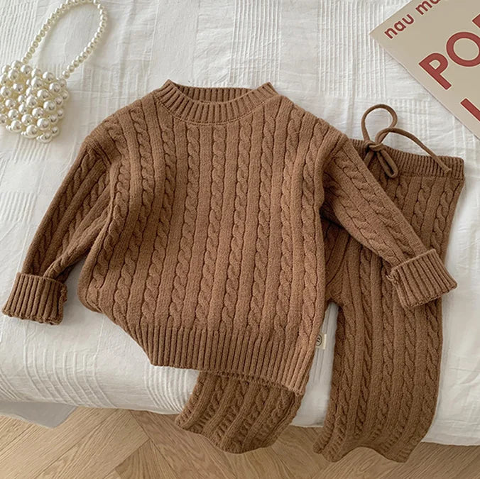 Unisex Knitted Solid Color Set