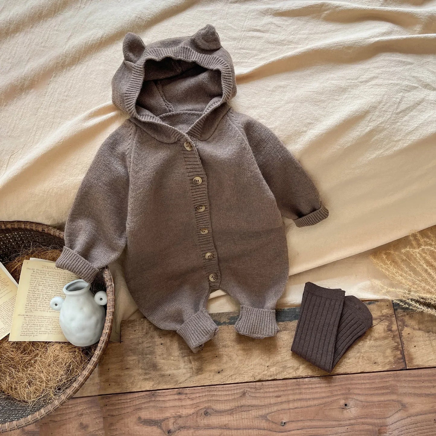 Cute Rabbit Ear Knit Jumpsuit
