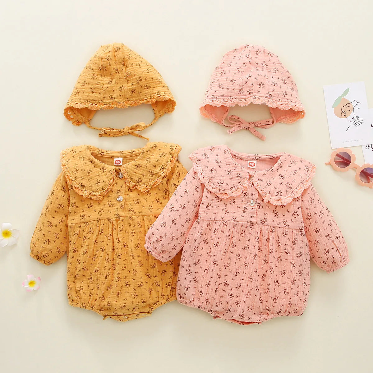 Muslin Floral Romper and Hat
