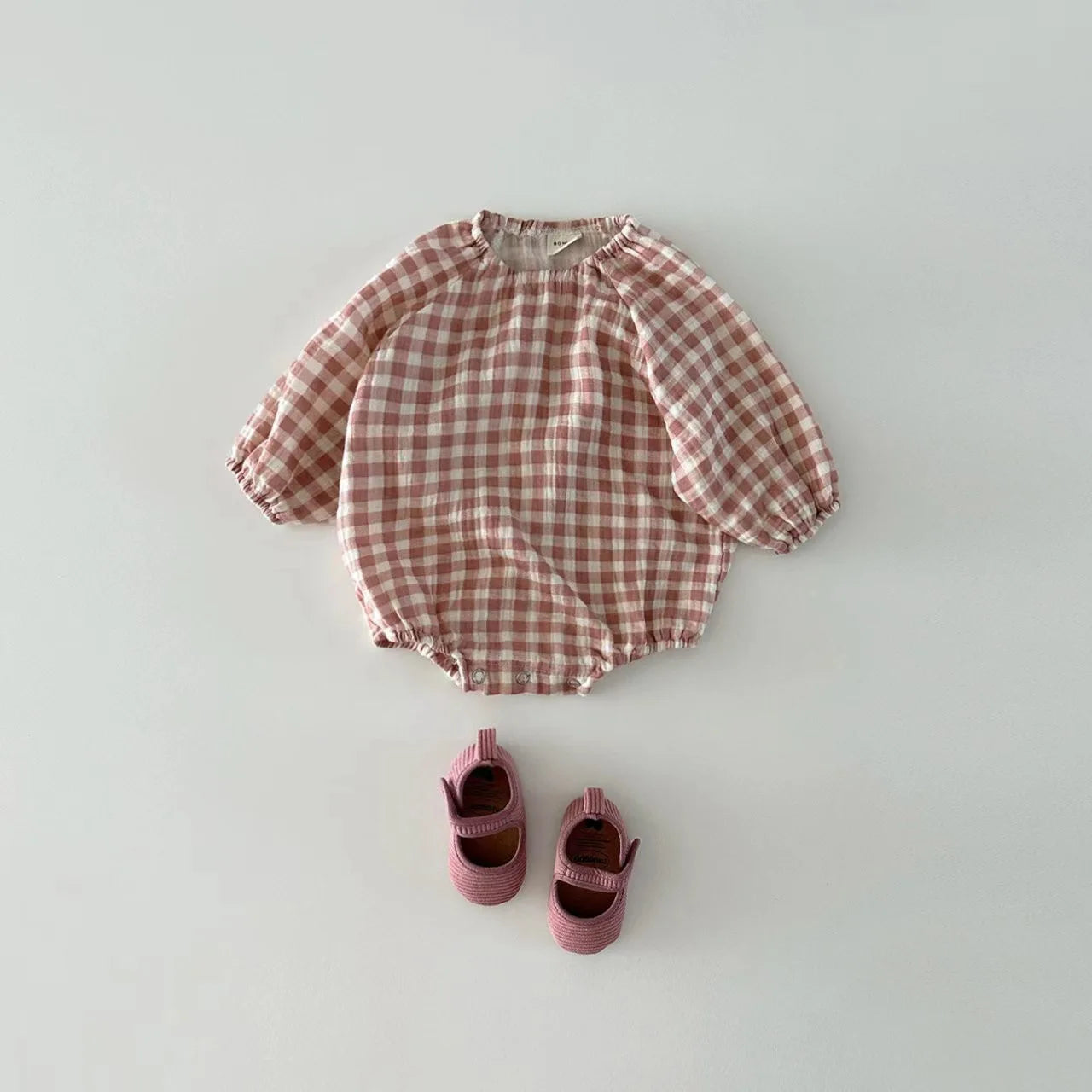 Cotton Plaid Hearts Romper