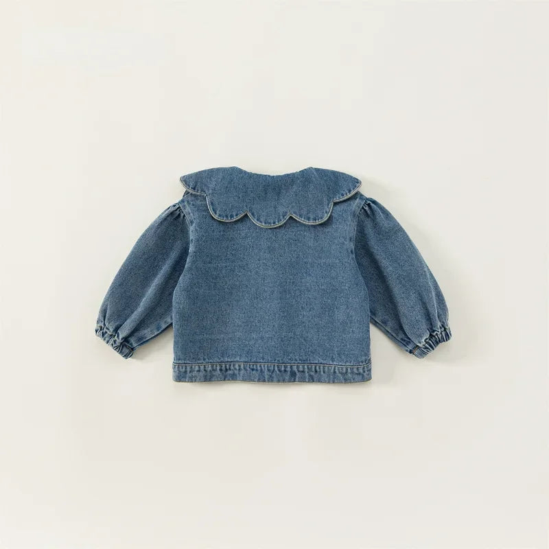 Girls Denim Ruffle Collar Blouse