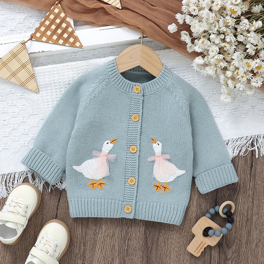 Goose Bow Embroidery Knit Cardigan