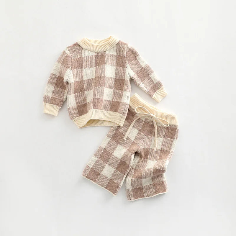 Unisex Plaid Knitted Set