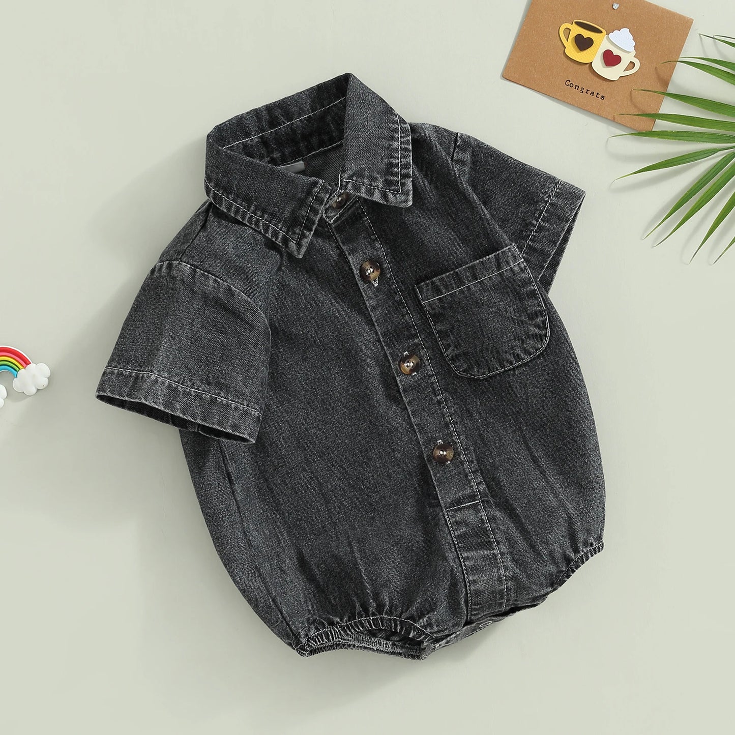 Denim Turn-Down Collar Romper