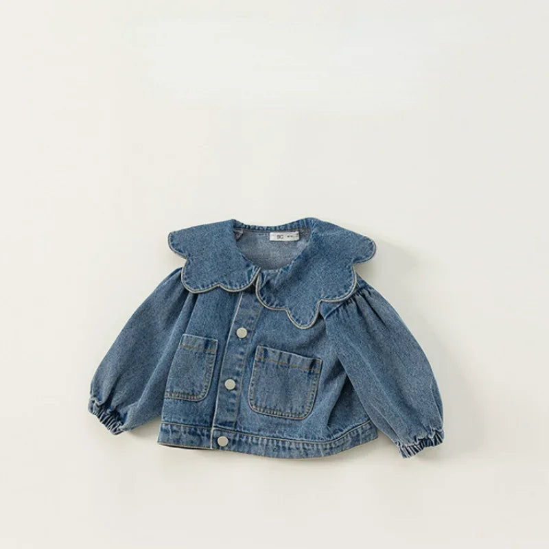 Girls Denim Ruffle Collar Blouse