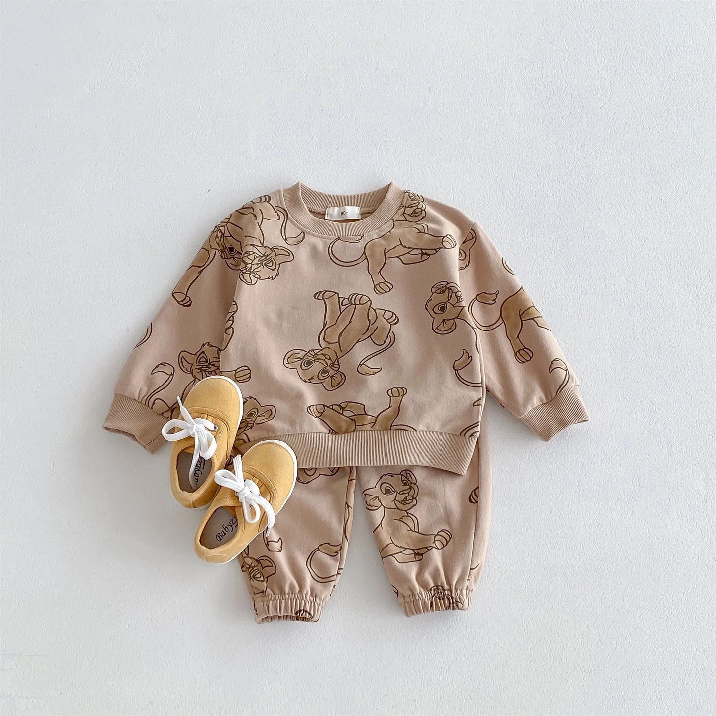 Printed Mickey and Lion Sweatshirt Set