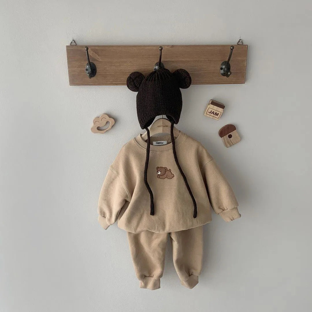 Brown Bear Embroidery Sweatsuit Set