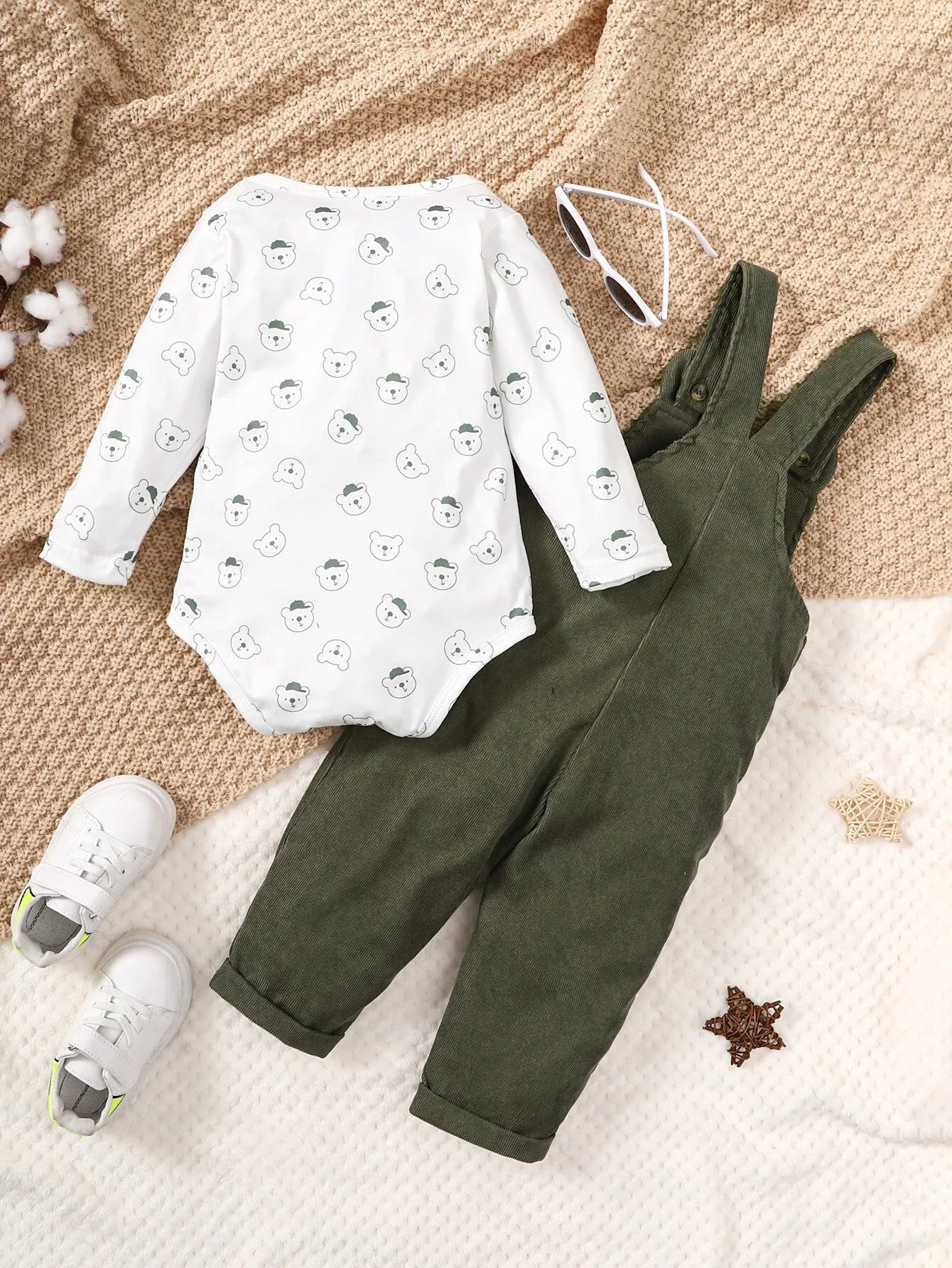 Boys White Bear and Green Set