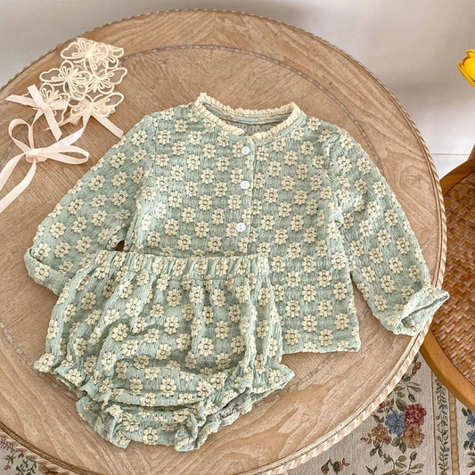 Green Floral Jacquard Knit Set