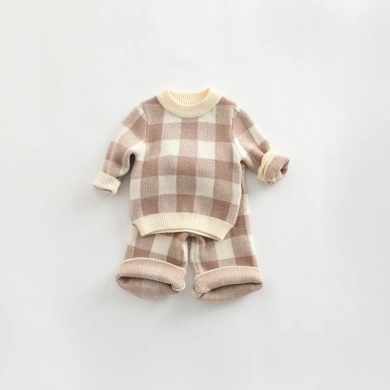 Unisex Plaid Knitted Set