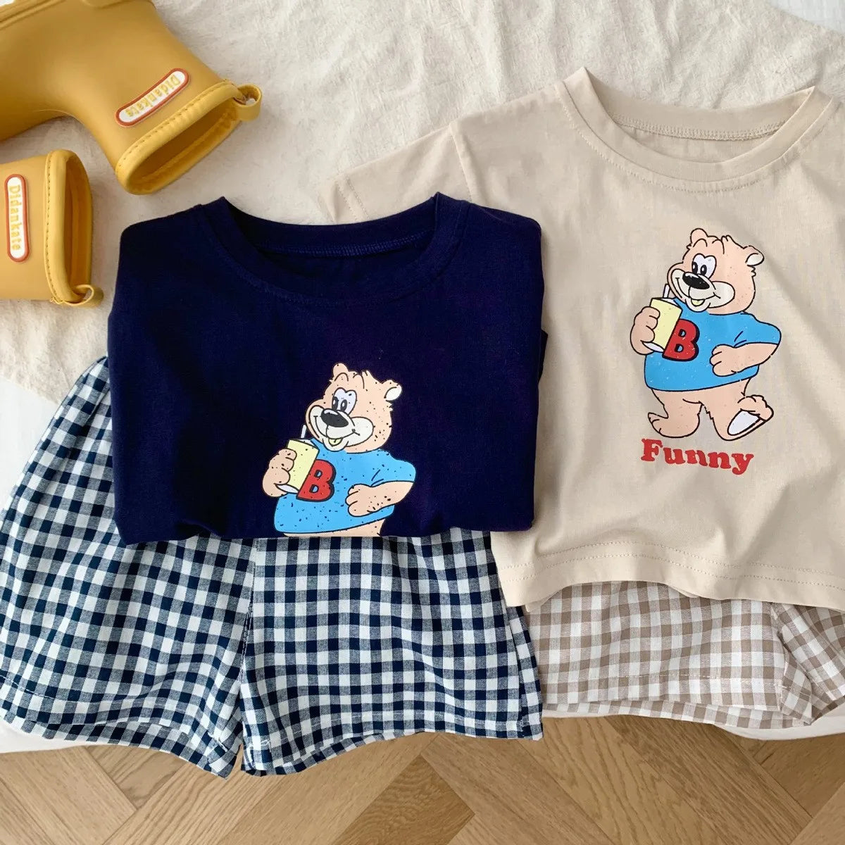 Cartoon Bear Plaid Set
