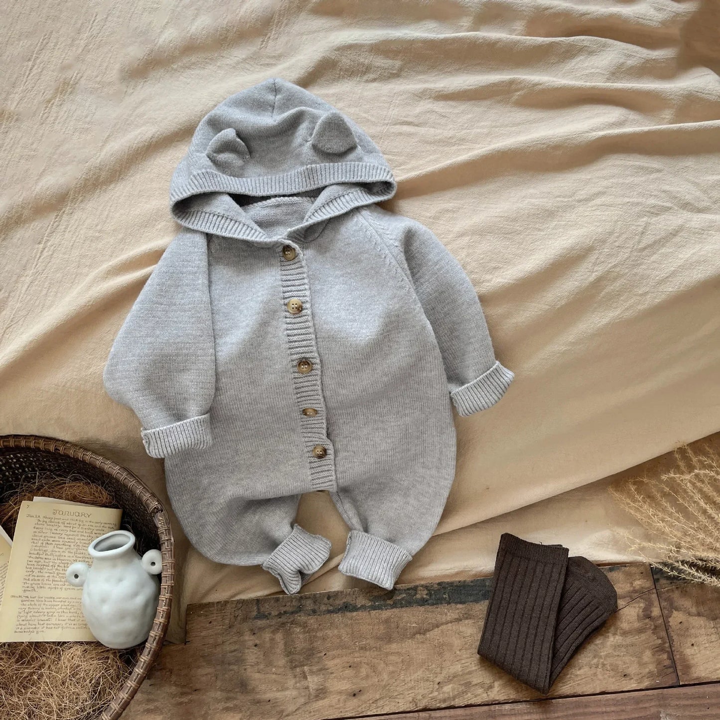 Cute Rabbit Ear Knit Jumpsuit