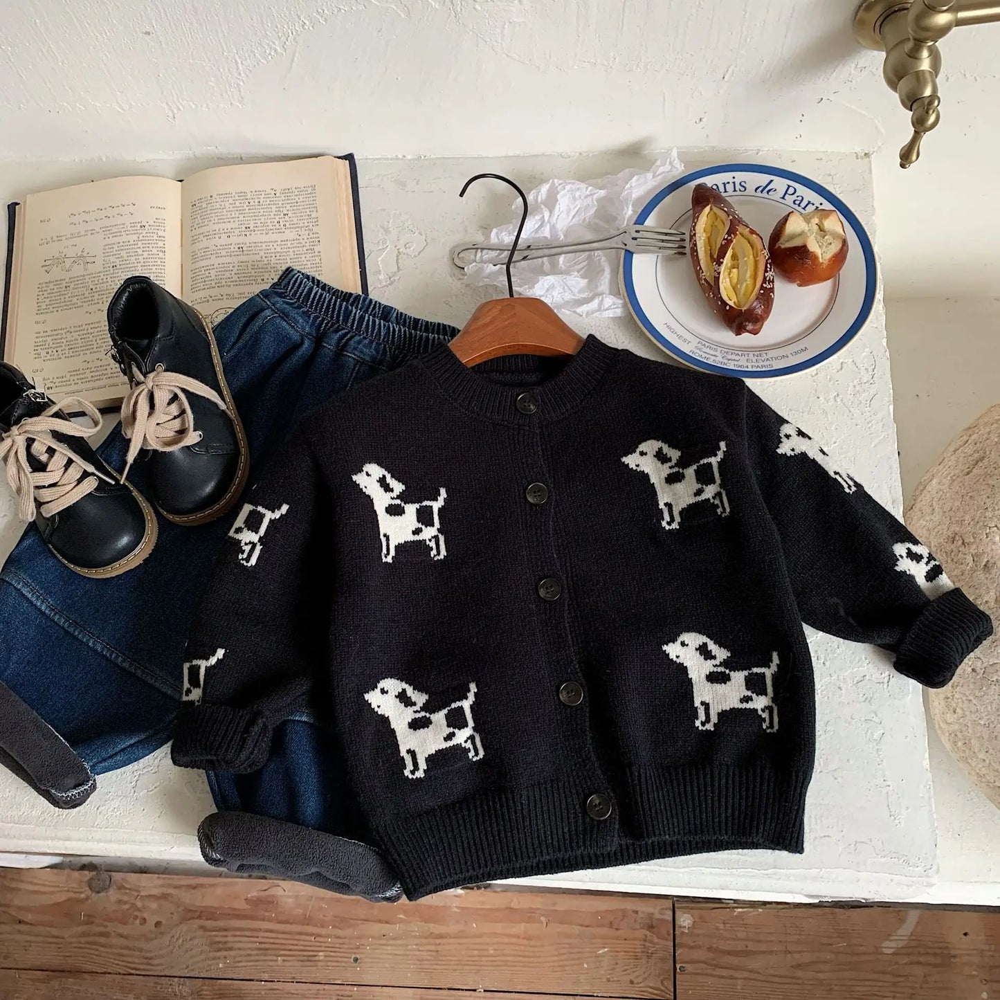 Boys Black Dog Knit Sweater