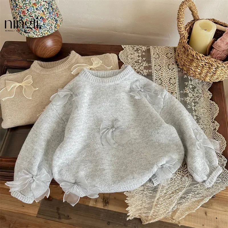 Girls Bow Knit Sweater