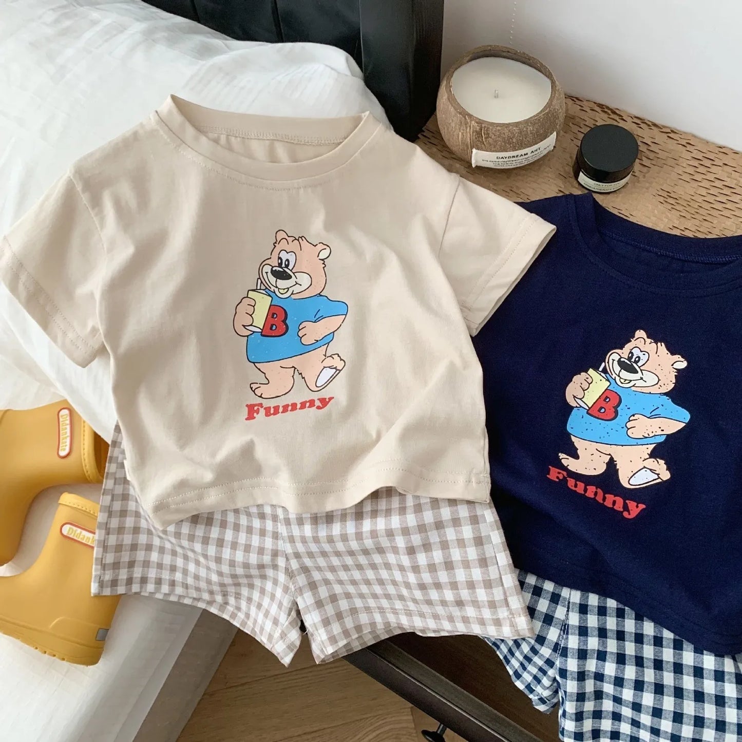 Cartoon Bear Plaid Set