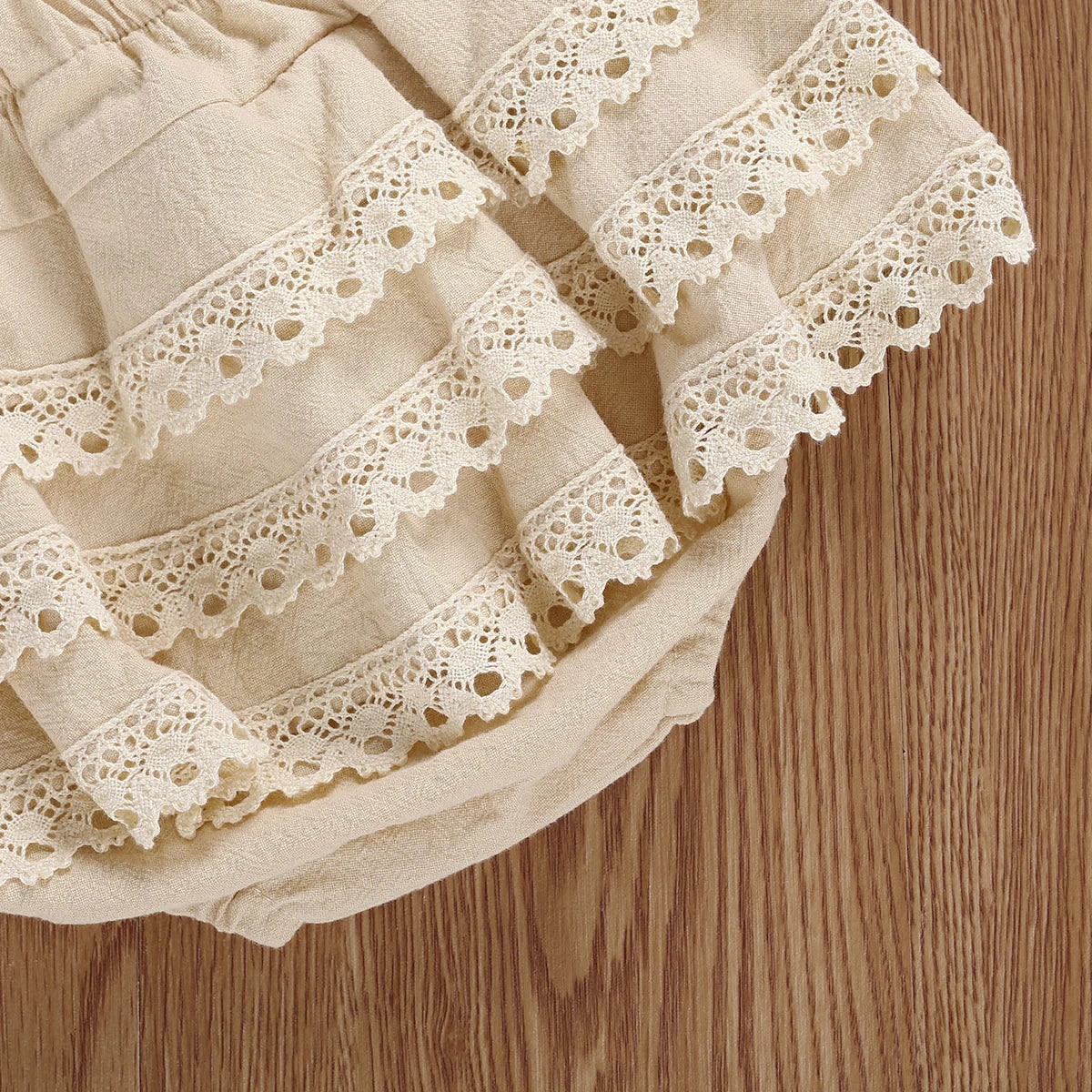 Khaki Lace Vest and Layered Hem Skirt