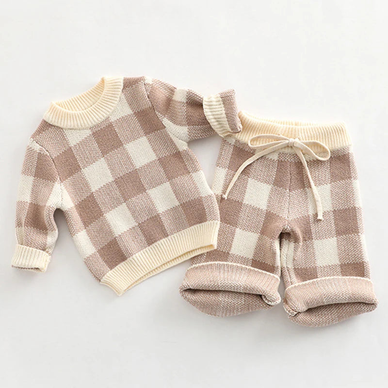 Unisex Plaid Knitted Set