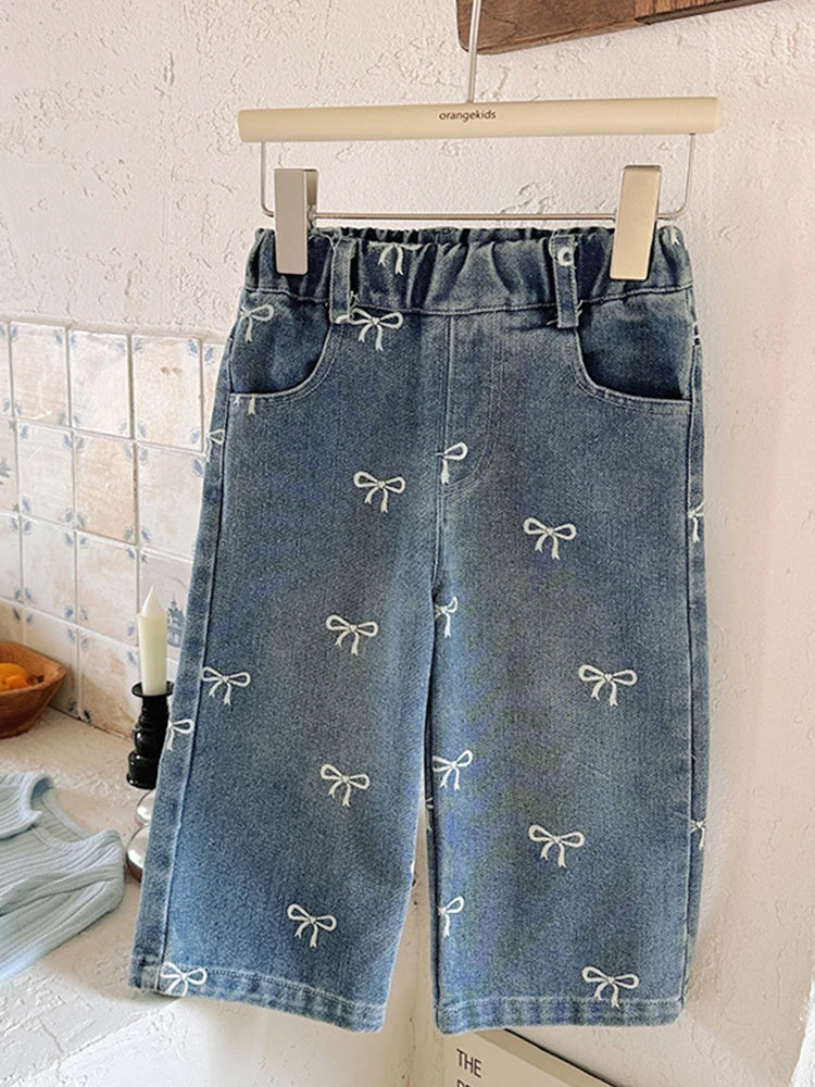 Girls Bow Print Jeans