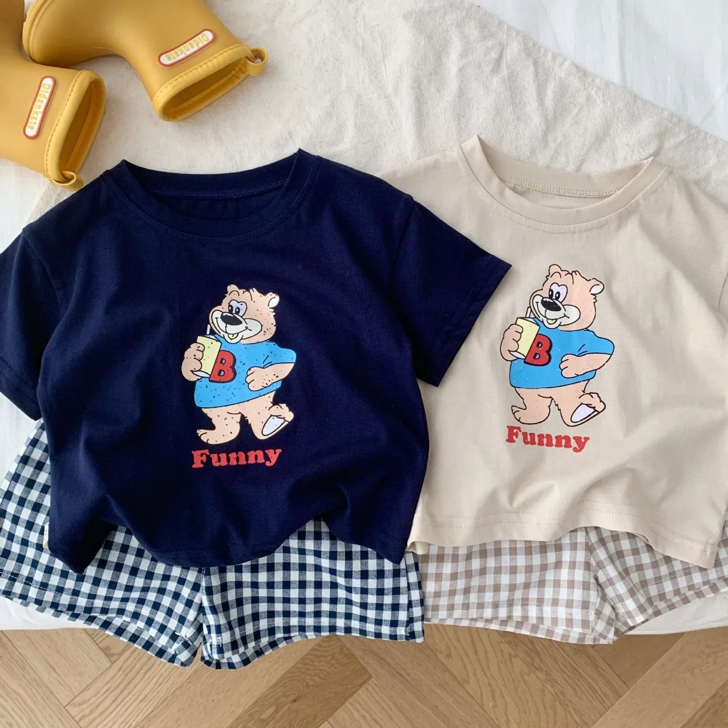 Cartoon Bear Plaid Set