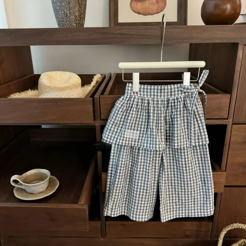 Plaid Curtain Bow Knot Pants