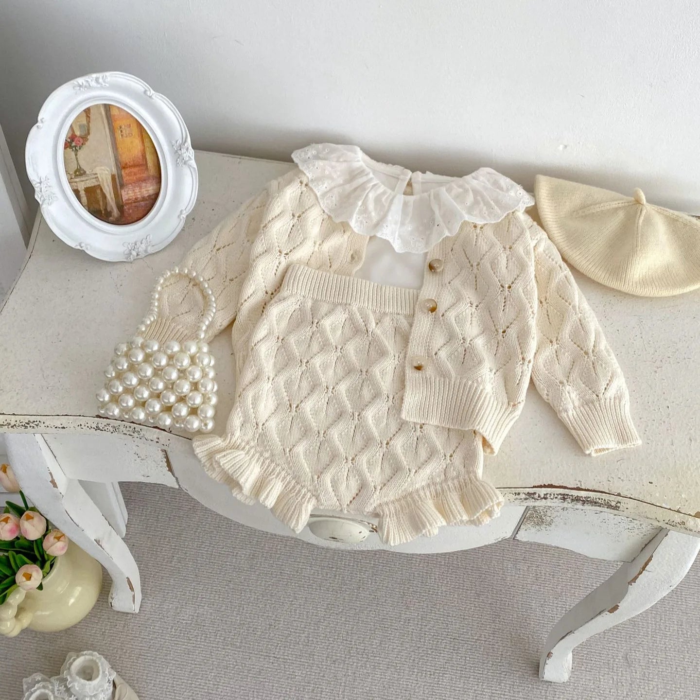 Girls Cream Knit Set