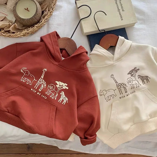 Cartoon Animal Print Hooded Sweatshirt