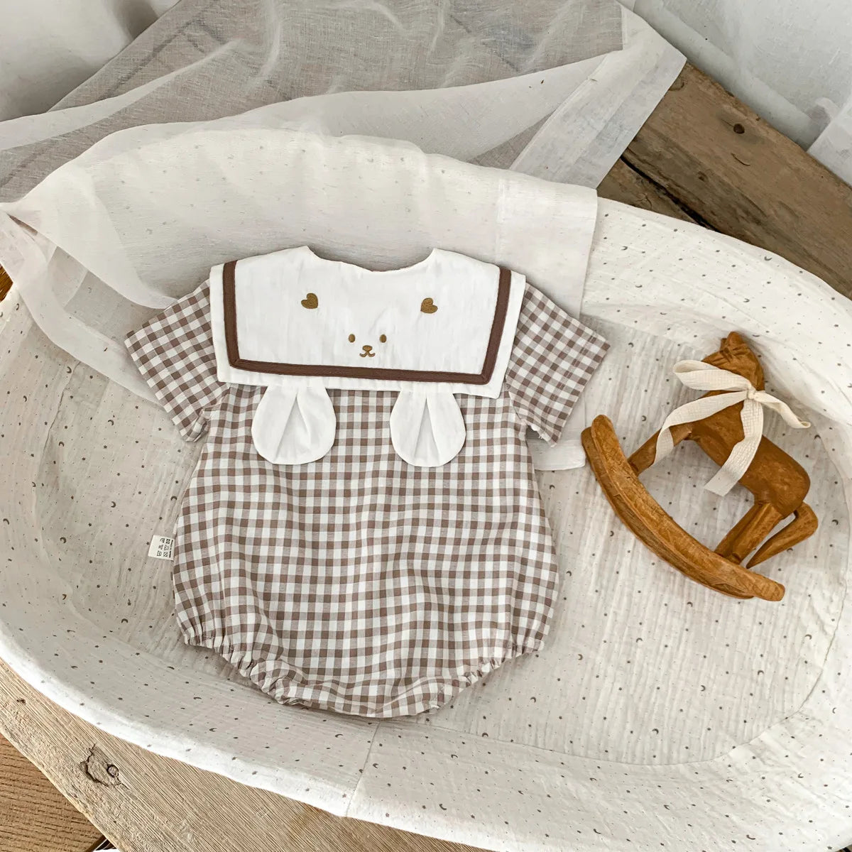 Plaid Bear Cotton Romper