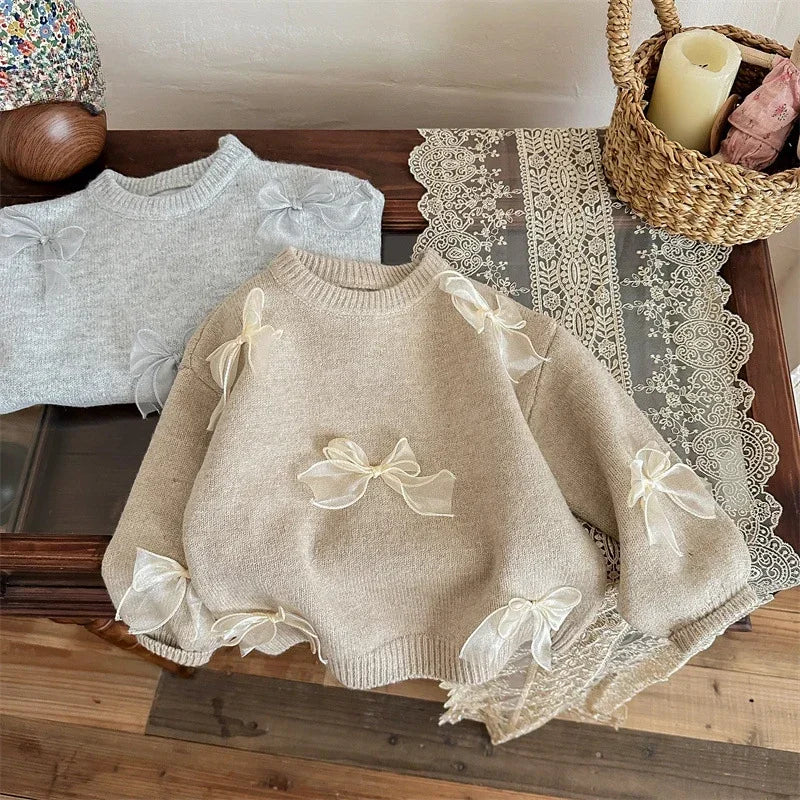 Girls Bow Knit Sweater